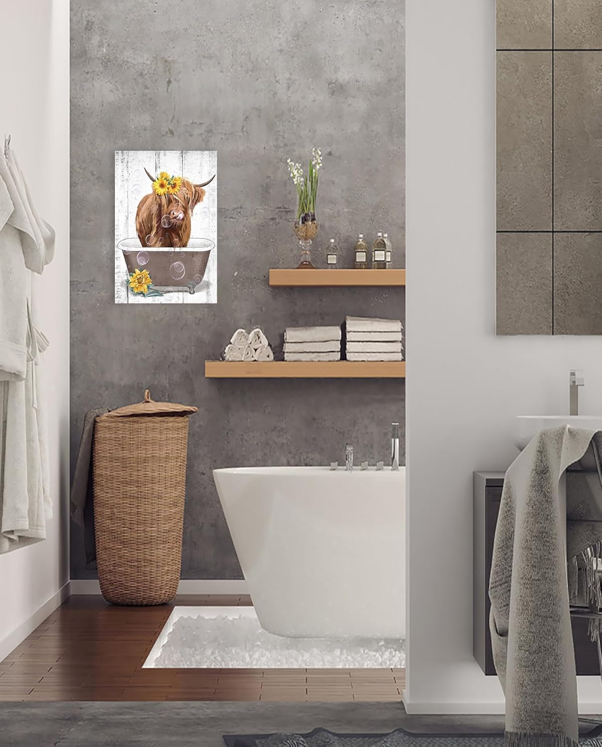 YOYI ART Divertido Letrero Decorativo De Baño De Vaca De Las Tierras Altas, Letreros De Lata De Metal Vintage Para Baño, Baño, Baño Y Casa De Campo, Accesorios Artísticos De Decoración