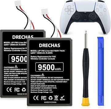 PS5 Controller Battery 2 Pack, 2026 New Upgraded Capacity 9500mWh LIP1708 Replacement Battery for Sony PlayStation 5 DualSense CFI-ZCT1W Wireless Controller with Repair Tool Kit