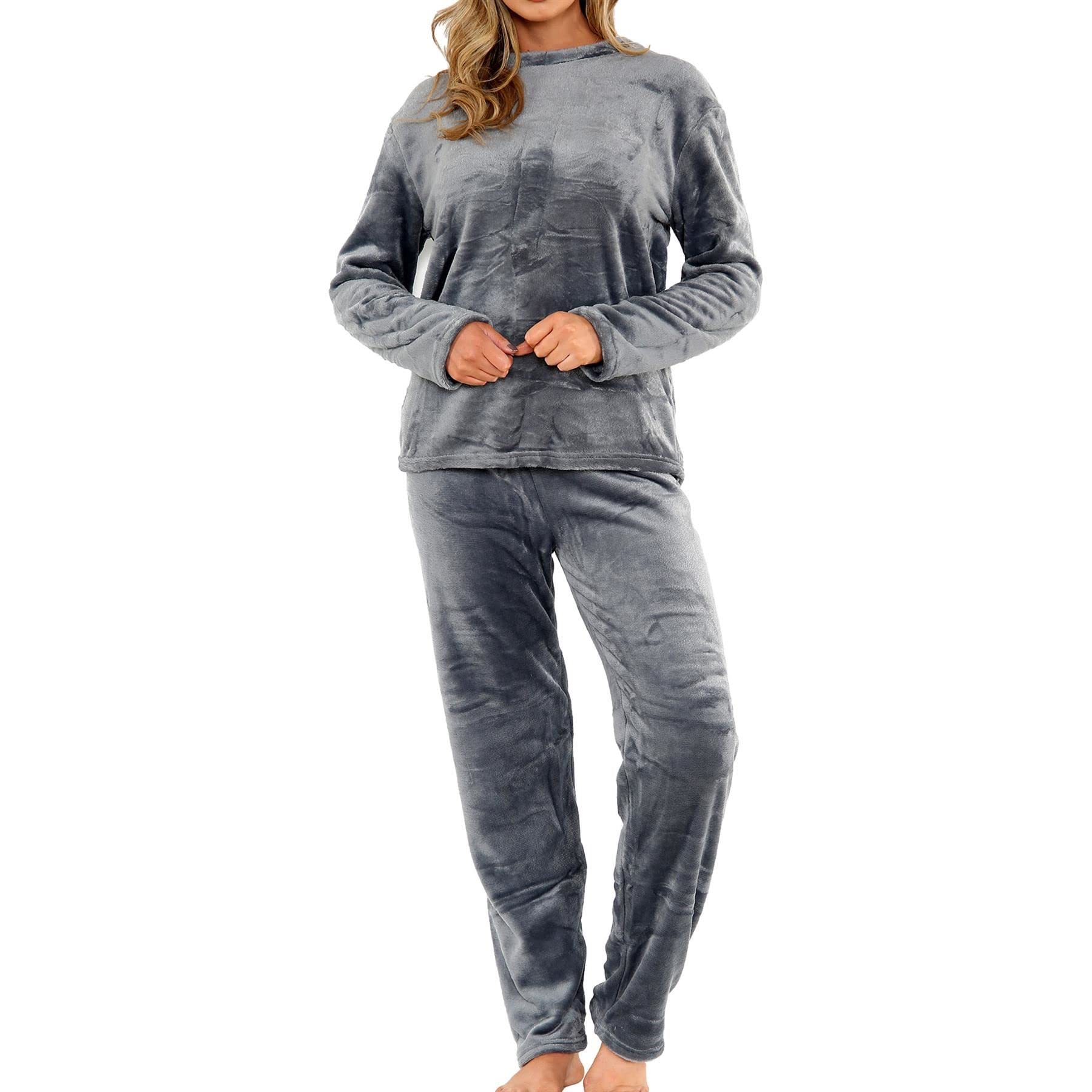 A2Z Femmes Pyjamas Doux Chaud Polaire Twosie Adultes Crew Col Longue Manches Pyjamas 2 pièces Cadeau Ensemble Taille 8-10,12-14,16-18,20-22