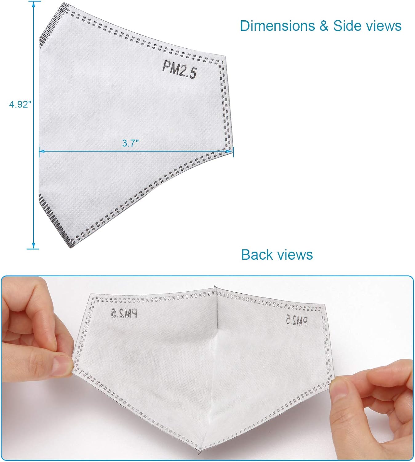 New 3D Cutting PM 2.5 Activated Carbon Filter Insert, 5 Layers Pm 2.5 Filter Replaceable Protective Filter to Anti Haze Dustproof Air Pollution Large Size (100)