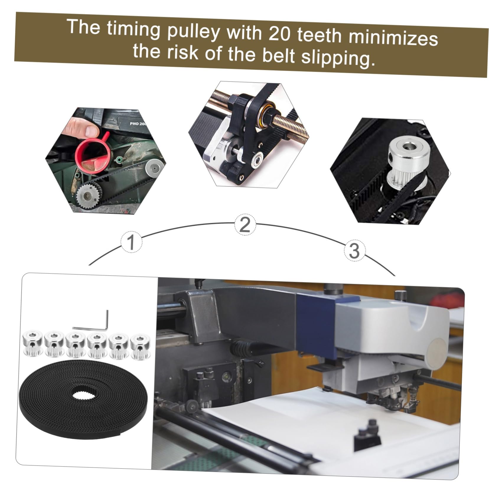 Mobestech 3sets Accessori Per Stampante Cinghia e Ruote Pulleys Di Sostituzione Affidabile Per Componenti Di Stampa Performance Stabile e Precisione Di Trasmissione