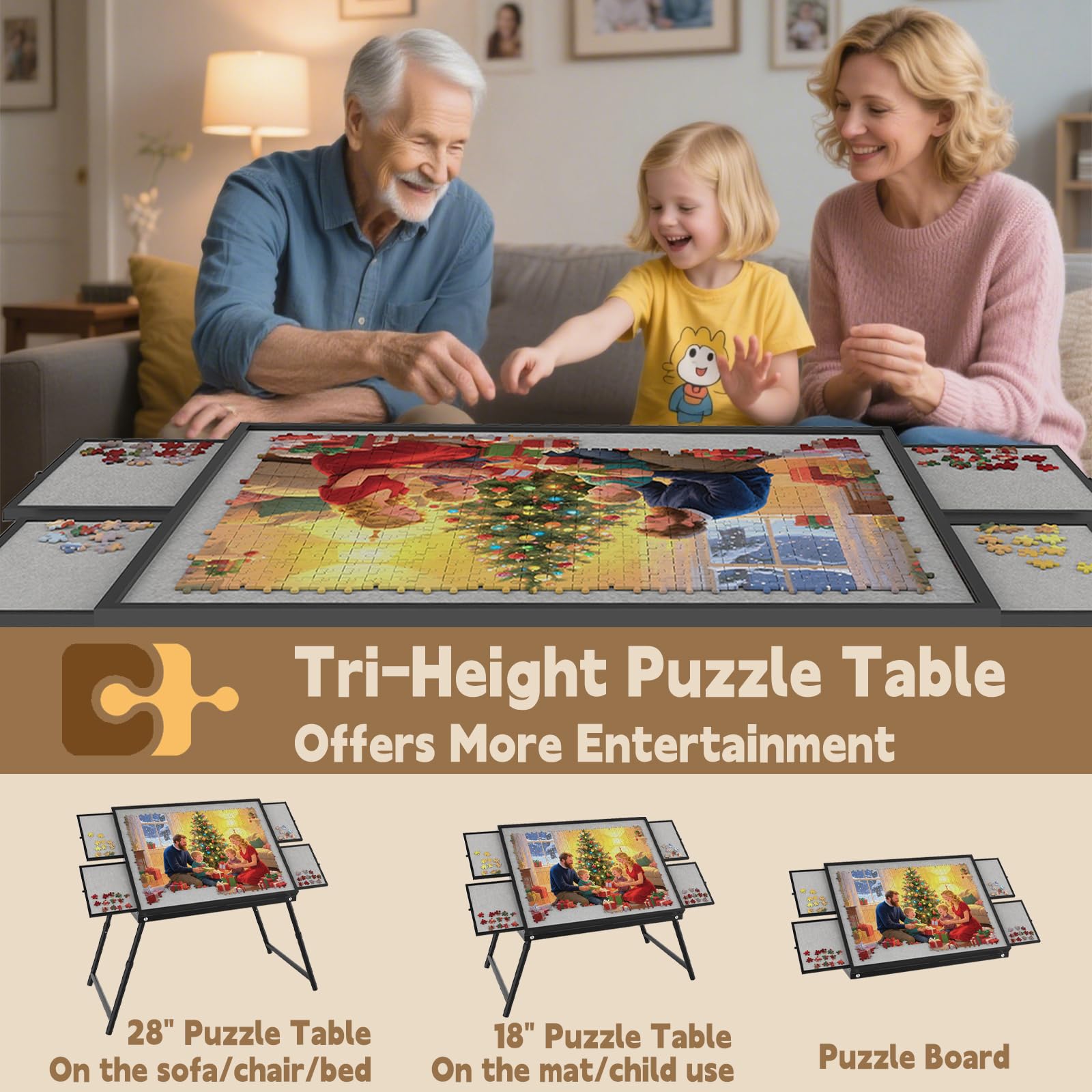 Amazon.com: Jigsaw Puzzle Table with Tri-Height – 18”, 28”, 2.75