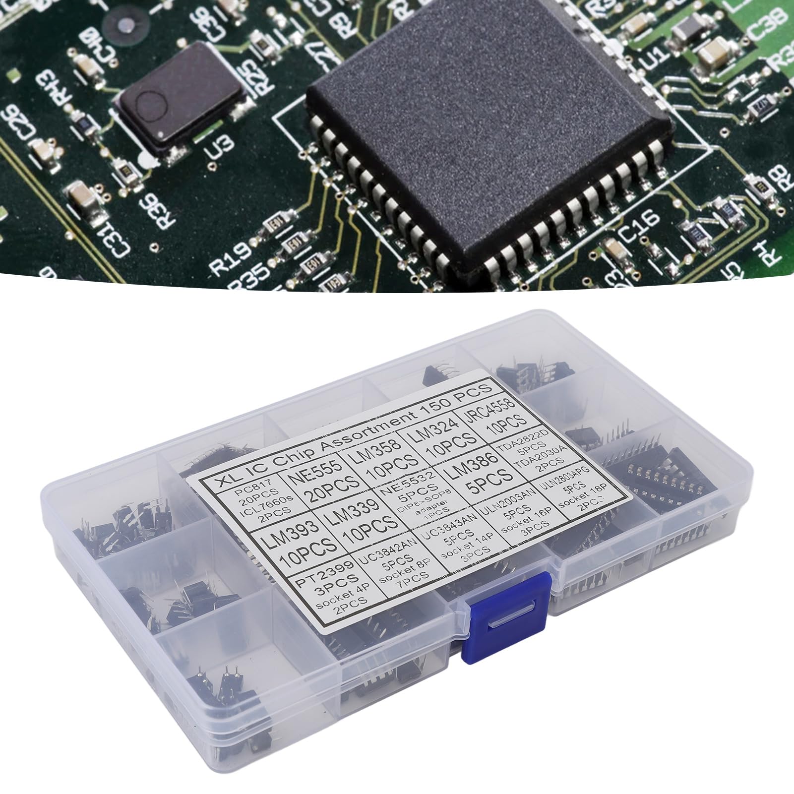 150Pcs Integrato XL IC Chip Assortimento Kit Opamp Oscillatore IC Chip e Prese Assortiti Set per Apparecchiature Elettroniche