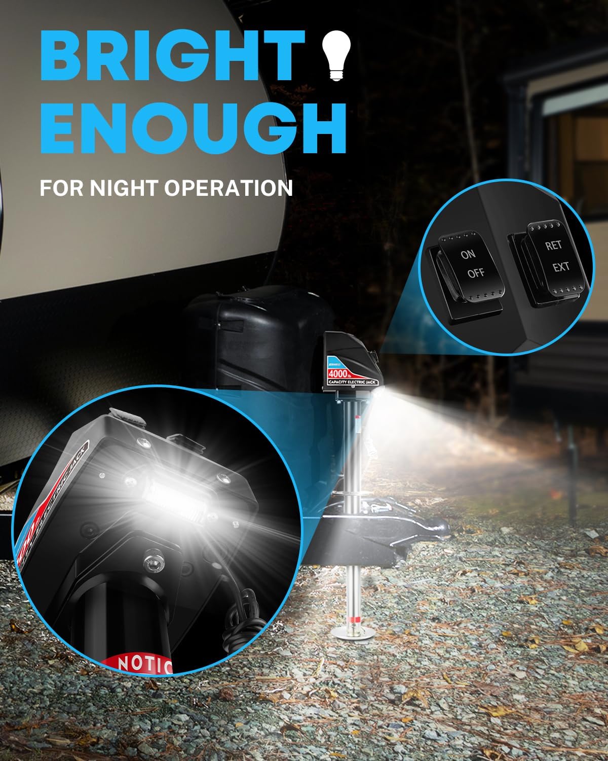 Kohree Electric Trailer Jack 4000lbs, Heavy Duty RV Electric Power Tongue Jack for Travel Trailer A-Frame Camper, with Manual Crank Handle & Weatherproof Jack Cover, 22" Lift, 12V DC with Wiring