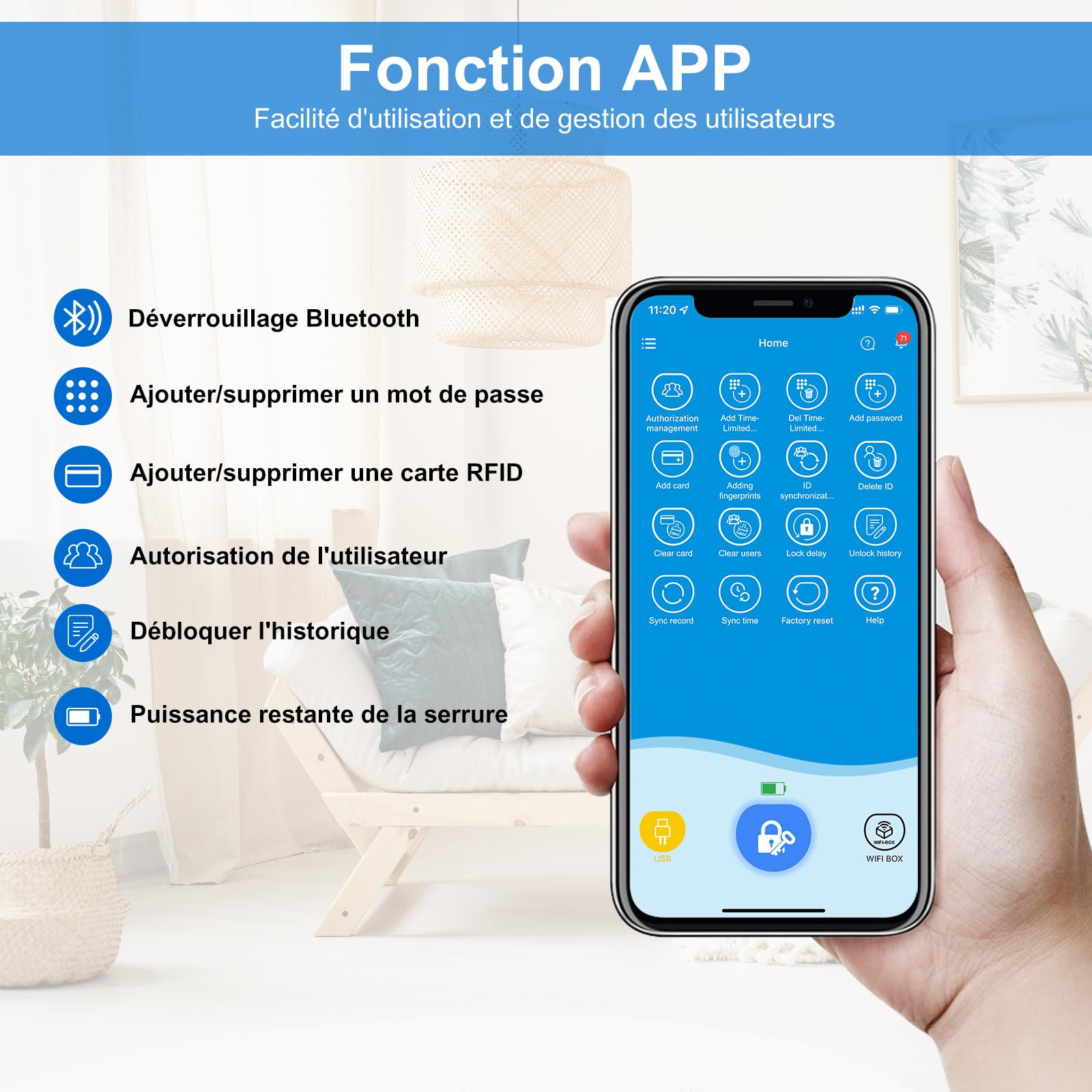 RUILON IP65 Serrure connectée à code et empreinte digitale ToucA51, 30x30 | Serrure biometrique avec 3 Cartes RFID, installation facile, Bluetooth APP Commande, portes 30-70 mm, Maison Chambre Bureau