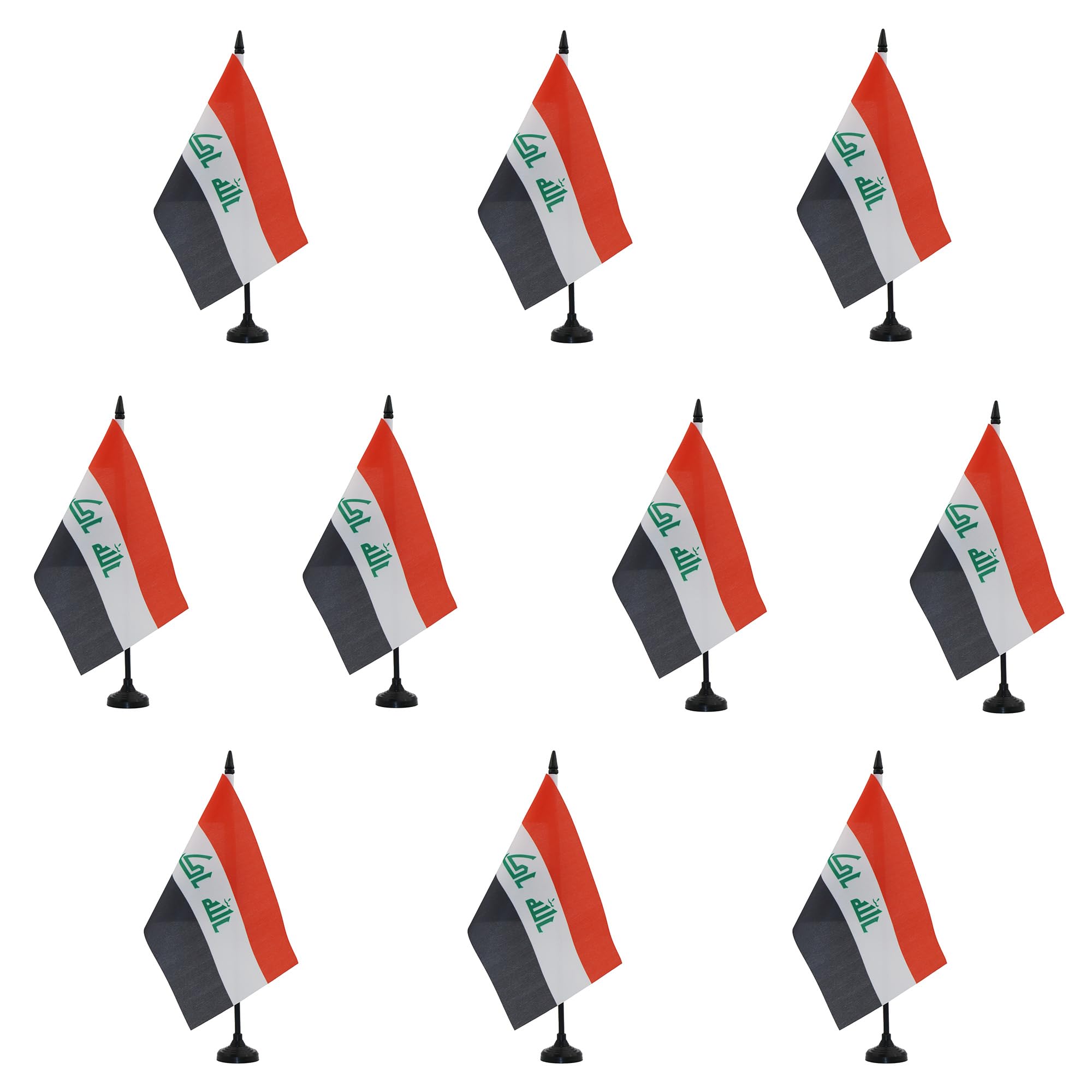 AZ FLAG - Set of 10 Iraq Table Flag 5'' x 8'' - 10 Small Iraqi Office Flags 100% Polyester 21 x 14 cm - Mini Desk Flag with 10'' Pole and Black Plastic Base