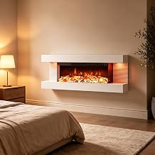 ORALNER 3 Sided Wall Mount Electric Fireplace w/ 40 Floating Mantel, White
