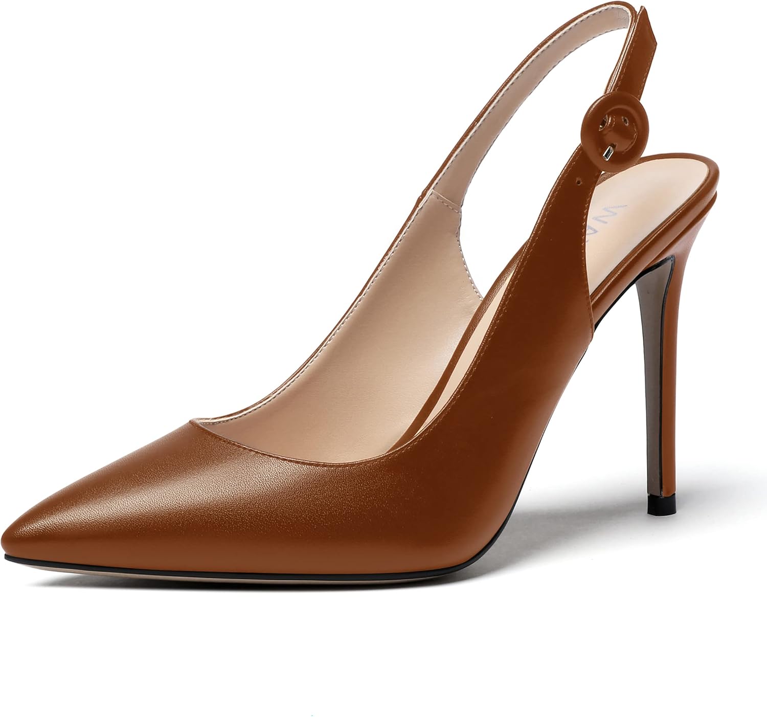 WAYDERNS Womens Party Slingback Pointed Toe Matte Sexy Adjustable Strap Buckle Stiletto High Heel Pumps Shoes 4 Inch