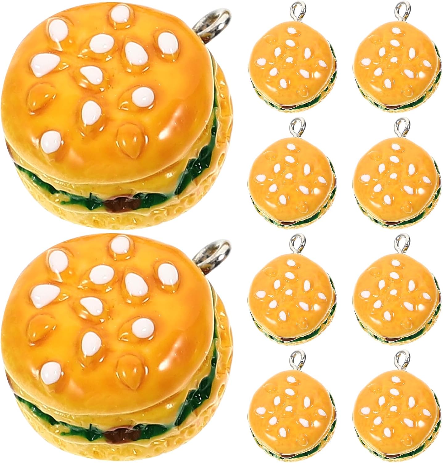Resin Hamburger Charms Set 10Pcs 0.78In Diy Jewelry Making Keychain Bag Pendant Lightweight Craft Accessories