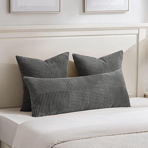 Miniatura 5 de Fancy Homi Paquete de 2 fundas de almohada decorativas color gris oscuro de 22 x 22 pulgadas para sala de estar, sofá, cama, sofá, rústico, estilo