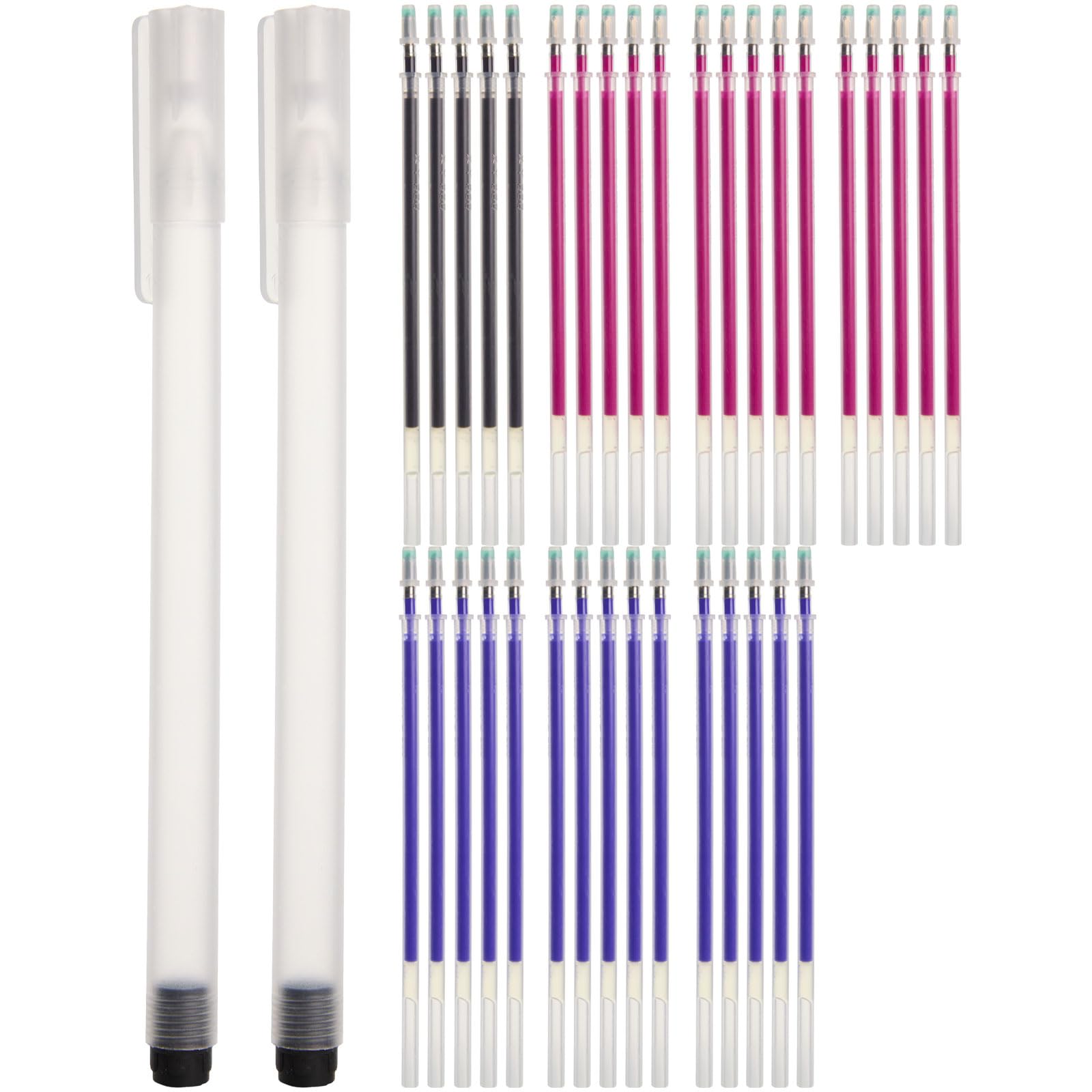 CREAWONDER 35 Fine Refills with 2 Heat Erasable Pens for Fabric Markers, Cloth Marking Pens, Sewing Quilting, Heat disappearing Ink Pen for Dressmaking, Tailors Sewing Chalk Pencils