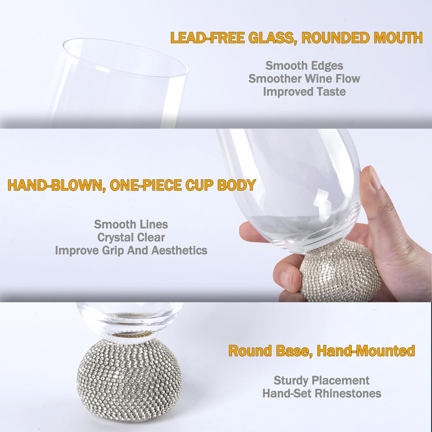 Wine Glasses Set of 4,Stemless Wine Glass,Unbreakable Crystal Fancy Glasses,15 Oz Short Handle Red/White Glasses,Unique Wine Gifts for Women,for Home Bar, Party, Birthday (Silver Clear) - Image 4