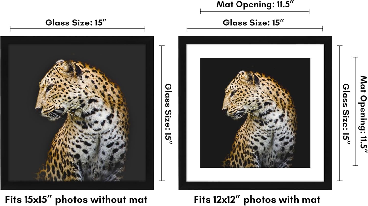 americanflat 15x15 picture frame with shatter-resistant glass - use as 12x12 frame with mat or display 15x15 photo without mat - signature collection - square frames for wall display - black black 15x15