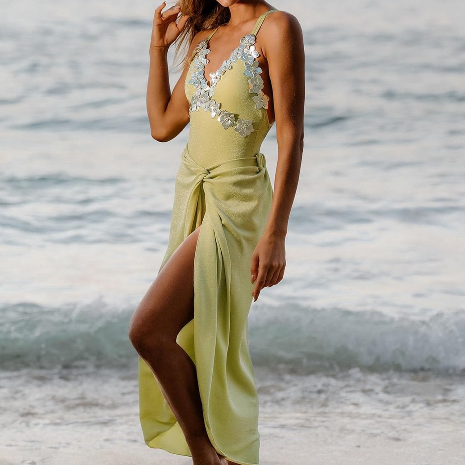 Women's One Piece Swimsuits with Cover up Beach Wrap Skirt Two Piece Sexy V Neck Straps Criss Cross Bathing Suits