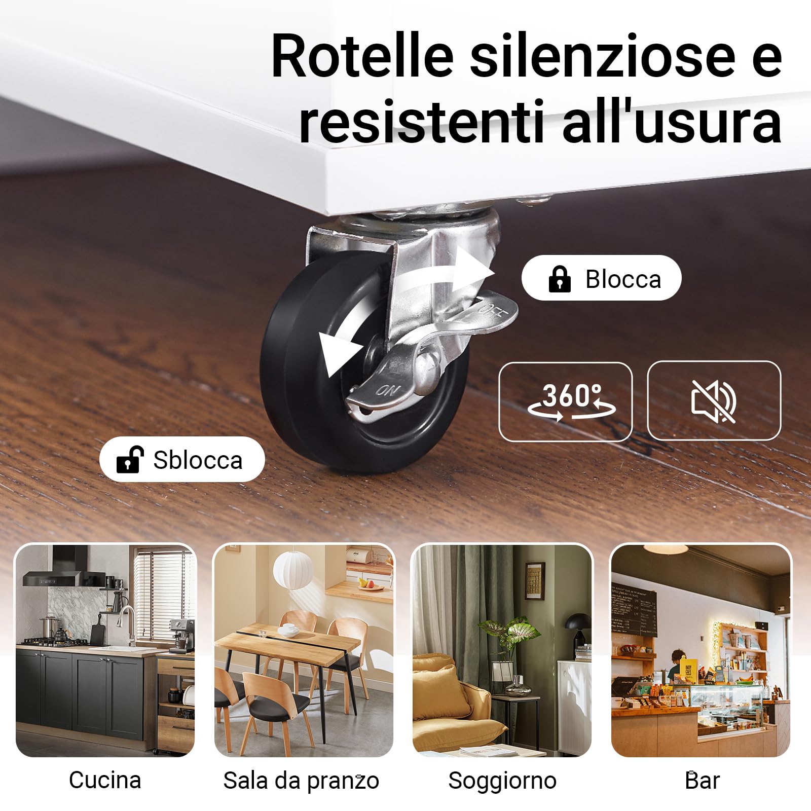 SoBuy Carrello Cucina con ruote frenate & piano, 68x90x46cm, per cucina | Mobile Cucina Salvaspazio con cassetto, ripiano regolabile & barra, portata 45 kg, MDF(E1), sala pranzo/outdoor, FKW102-WN