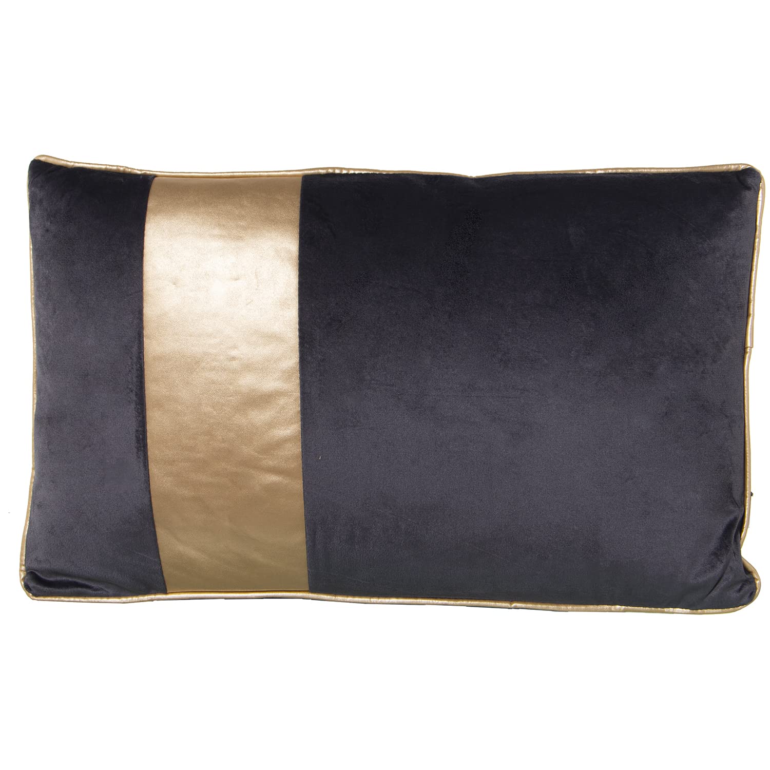 Coussin 50x30 en velours gris foncé et frange dorée de canapé