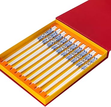 Chopsticks Disposable Chopsticks Reusable Metal Chopsticks Household Ceramic Chopsticks, 10 Pairs Non-Slip European Style ChopsticksColorA,Size