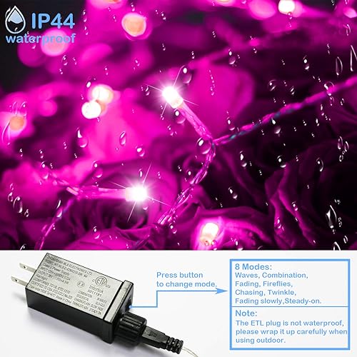 Miniatura 2 de YAOZHOU Guirnalda de luces LED rosas para decoración del día de San Valentín, 66 pies, 200 luces LED para interiores y exteriores, IP44,