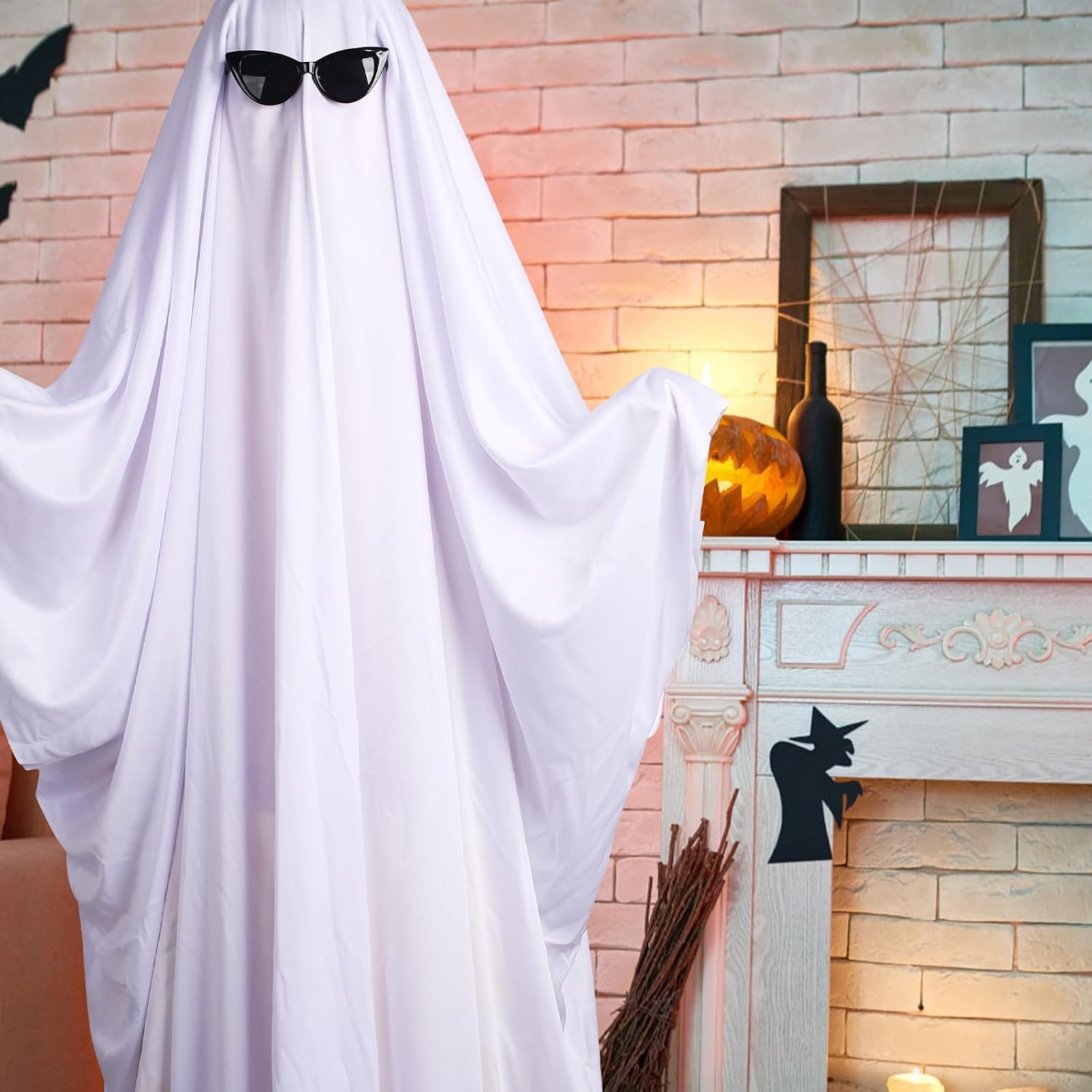 Ghost Costume for Adults Halloween Fancy Dress Cosplay Set White Ghost costumes with Black Sunglasses Scary Halloween Party Costume Accessories