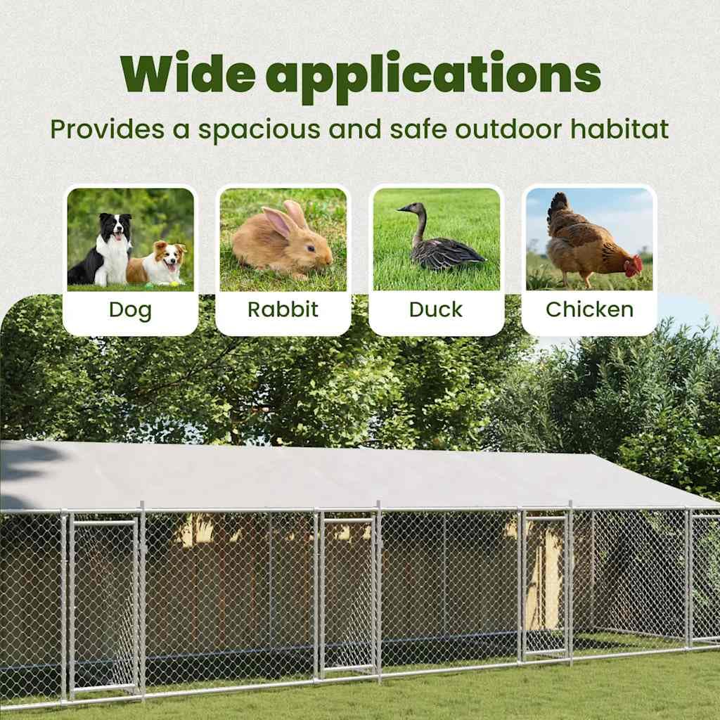 vidaXL Gabbia Cani con Tetto e Porte Grigia 10x2x2 m Acciaio Zincato, Gabbia per Cani con Tetto, Cuccia per Cani, Box per Cani