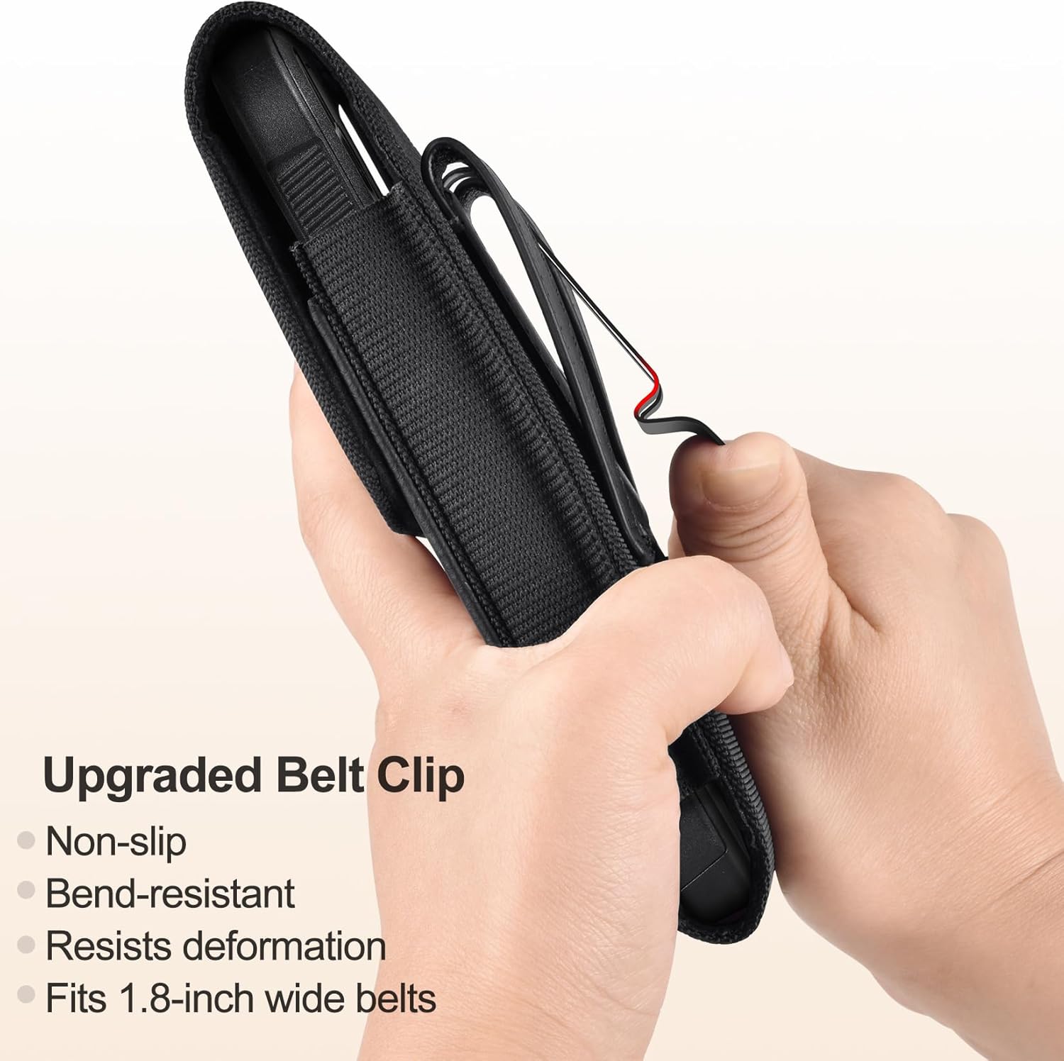 ykooe Holster Compatible with iPhone 16 15 14 13 12 Pro Galaxy S25 S24 S23 S22 S21 S20, Nylon Cell Phone Belt Holder Case with Clip and Leather Card Pouch for Men, Black -M - Image 3