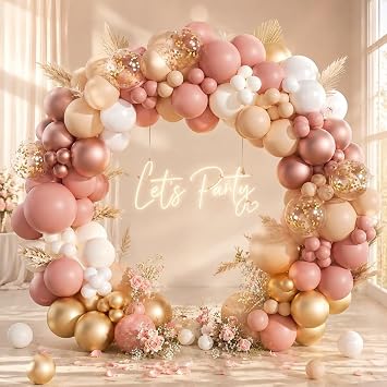 Pink and Gold Balloon Arch Kit - 115pcs Rose Gold Balloon Arch Dusty Pink Gold White Cream Balloons with Golden Confetti Birthday Balloons for Girls Women Wedding Bride To Be Bridal Shower Valentines