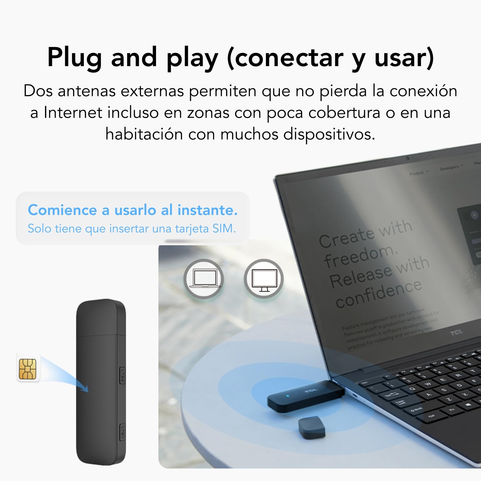 TCL LINKKEY IK41 - Dongle USB 4G LTE para Disfrutar de Internet rápido y de Forma portátil