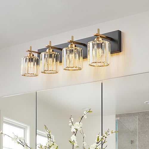 Miniatura 13 de Moderna lámpara de tocador de baño de cristal de 3 luces de latón para pared, sobre espejo, iluminación de tocador negra y dorada para baño, Sombra