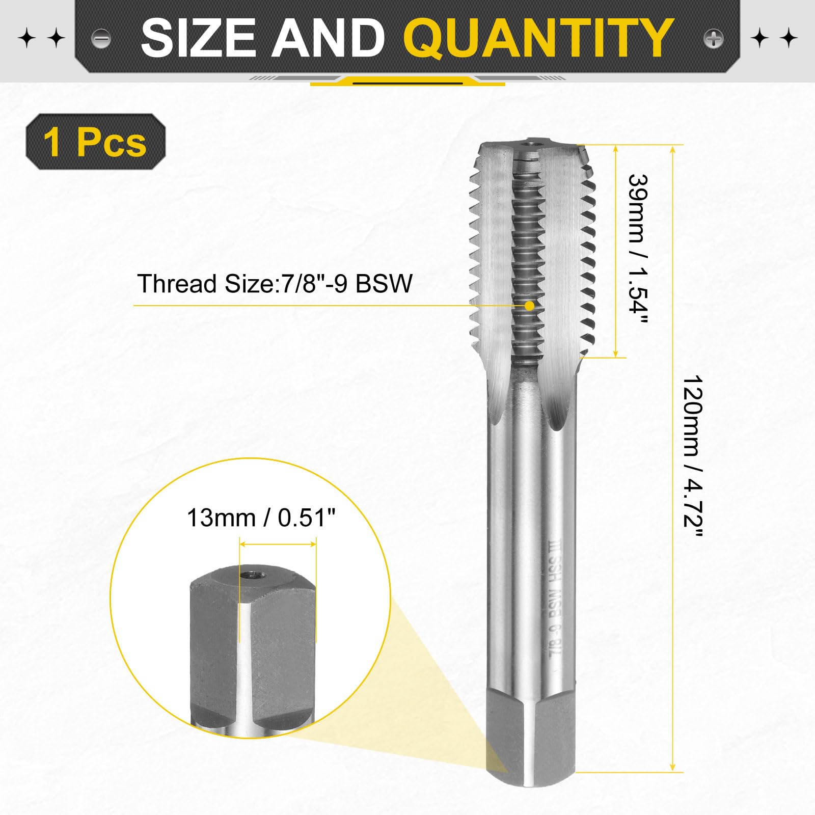 QUARKZMAN Maschio A Mano A Filettatura Inferiore 7/8"-9 BSW 2B Filettatura Stile Inferiore Maschi Per Filettatura Acciaio Rapido HSS6542 Scanalature Dritte Utensile Per Filettatura
