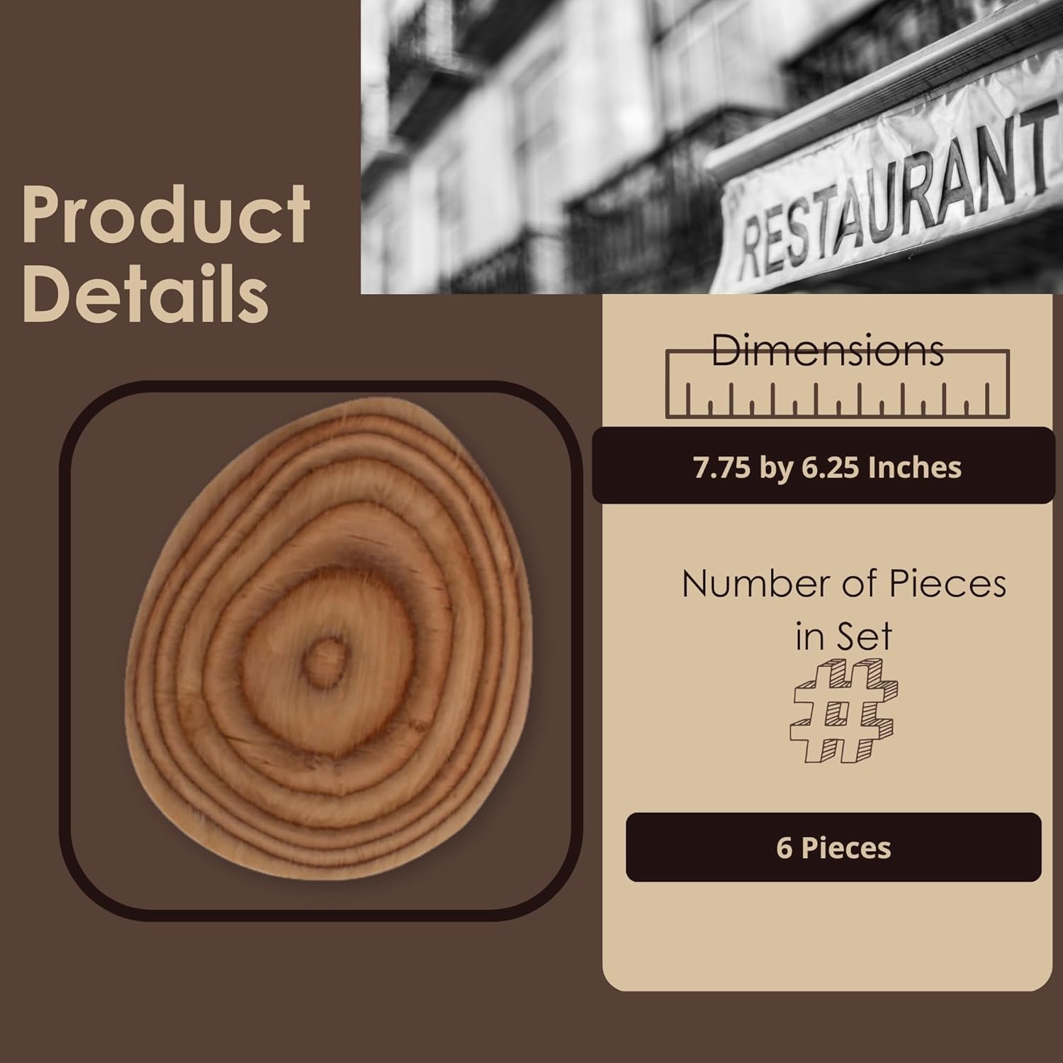 Steelite Wooden Snack Appetizer Plates, Creations De La Roca Maritime Marine Grade Birch Water Safe for Food, Upscale Dining, Hospitality Restaurant Use, Charcuterie, Buffet, Entree, 7.5" Round, 6 Pc