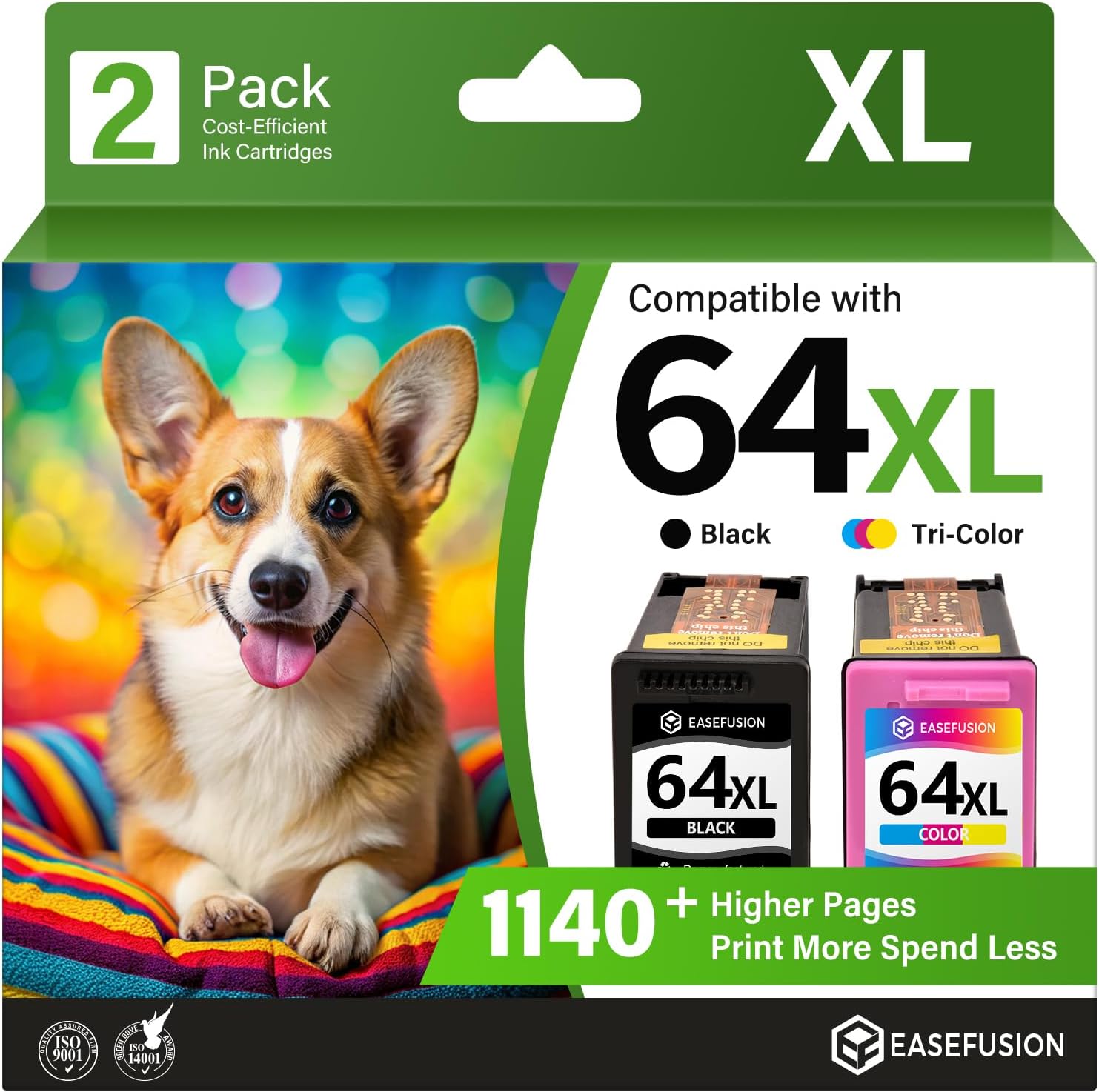 EaseFusion 64XL Black and Color Ink Cartridge Remanufactured Replacement for HP Ink 64 HP64 HP64XL Combo Pack Compatible with HP Envy Photo 7800 7855 7858 7100 7155 6200 6255 Tango X Series Printers