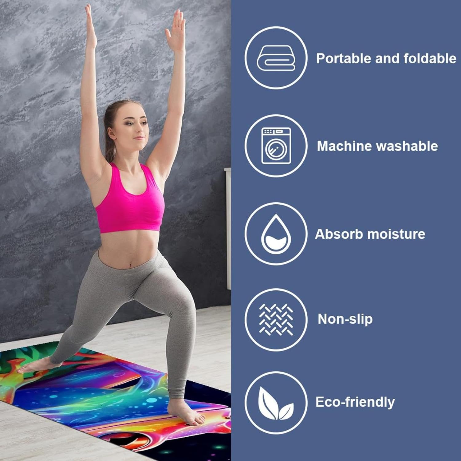 Yoga Towel, Galaxy Frog Pattern Non Slip Sweat Absorbent Hot Yoga Mat Towel for Hot Yoga, Pilates and Fitness - 72.8" x 26.8"