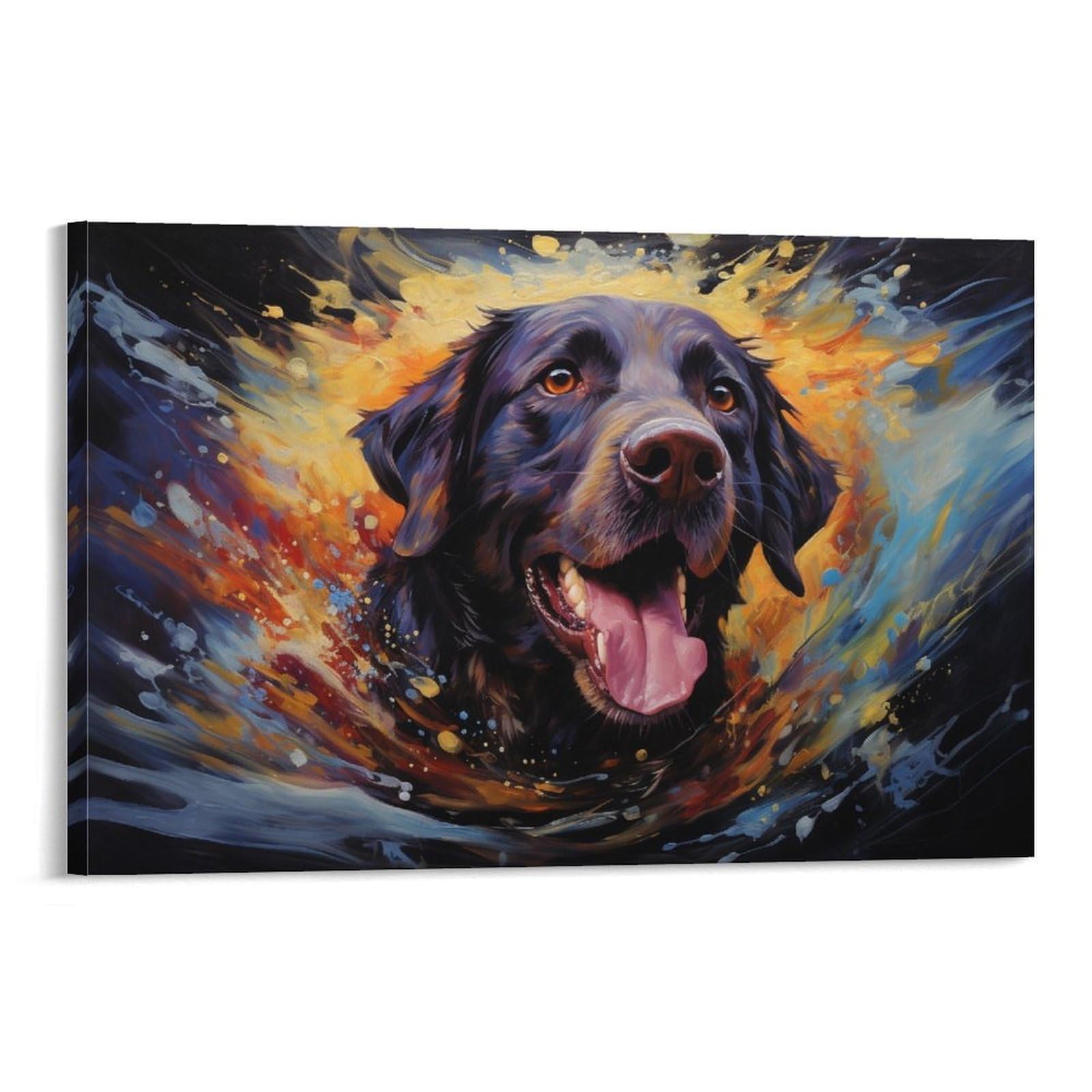 CPLVKWRQJ Bright Magical Colorful Dog Single Piece Black Labrador Portrait Art Canvas Wall Art - Housewarming Gift Bedroom Canvas Painting Ready to Hang Decor 16x24inch(40x60cm)