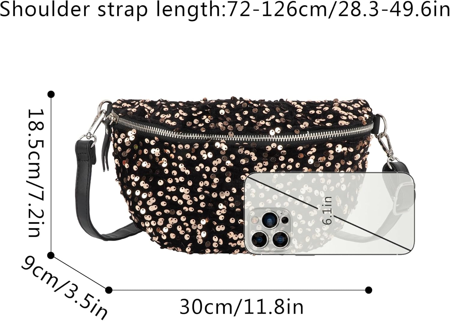 Hoce Women Fanny Packs Glitter Waist Bag Ladies Bum Bag Multi-Functional Sling Bag Chest Bag with Adjustable Strap