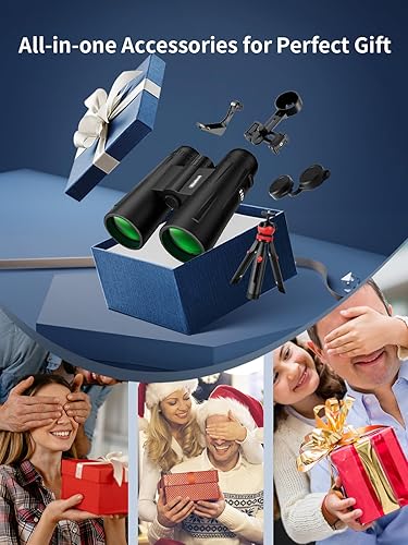 Miniatura 7 de Binoculares de 12 x 42 para adultos de alta potencia, binoculares compactos BAK4 con trípode adaptador de teléfono, correa transparente de poca luz