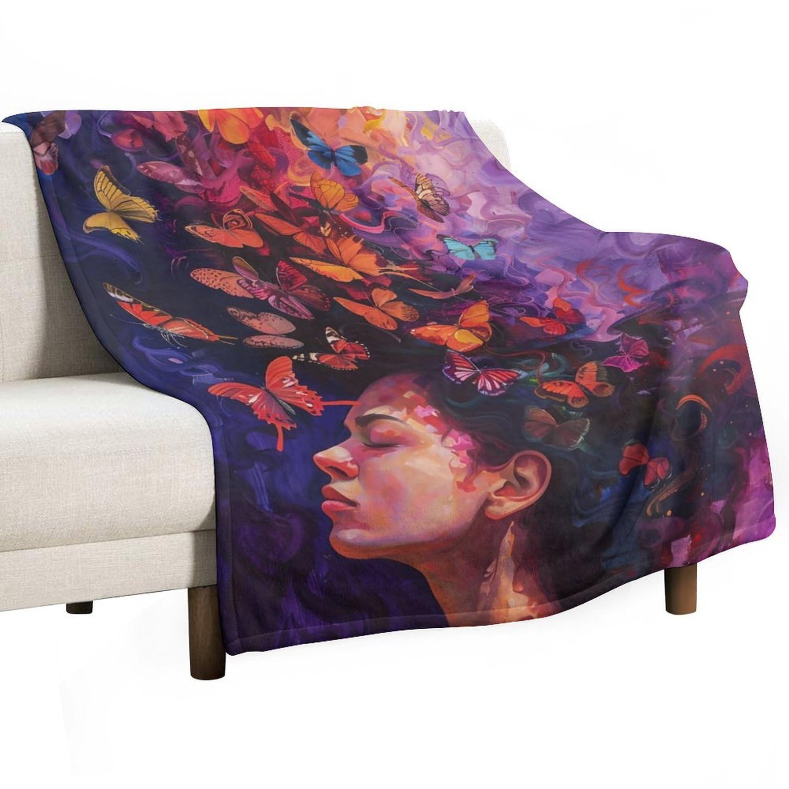 YHGSREUOH Butterfly Goddess Surreal Woman 03 Flannel Blankets Fleece Soft Throw Lightweight Plush Gifts for Couch, Bed, Cozy Sofa Plush, Chair, Lovers 130x150cm(50x60in)