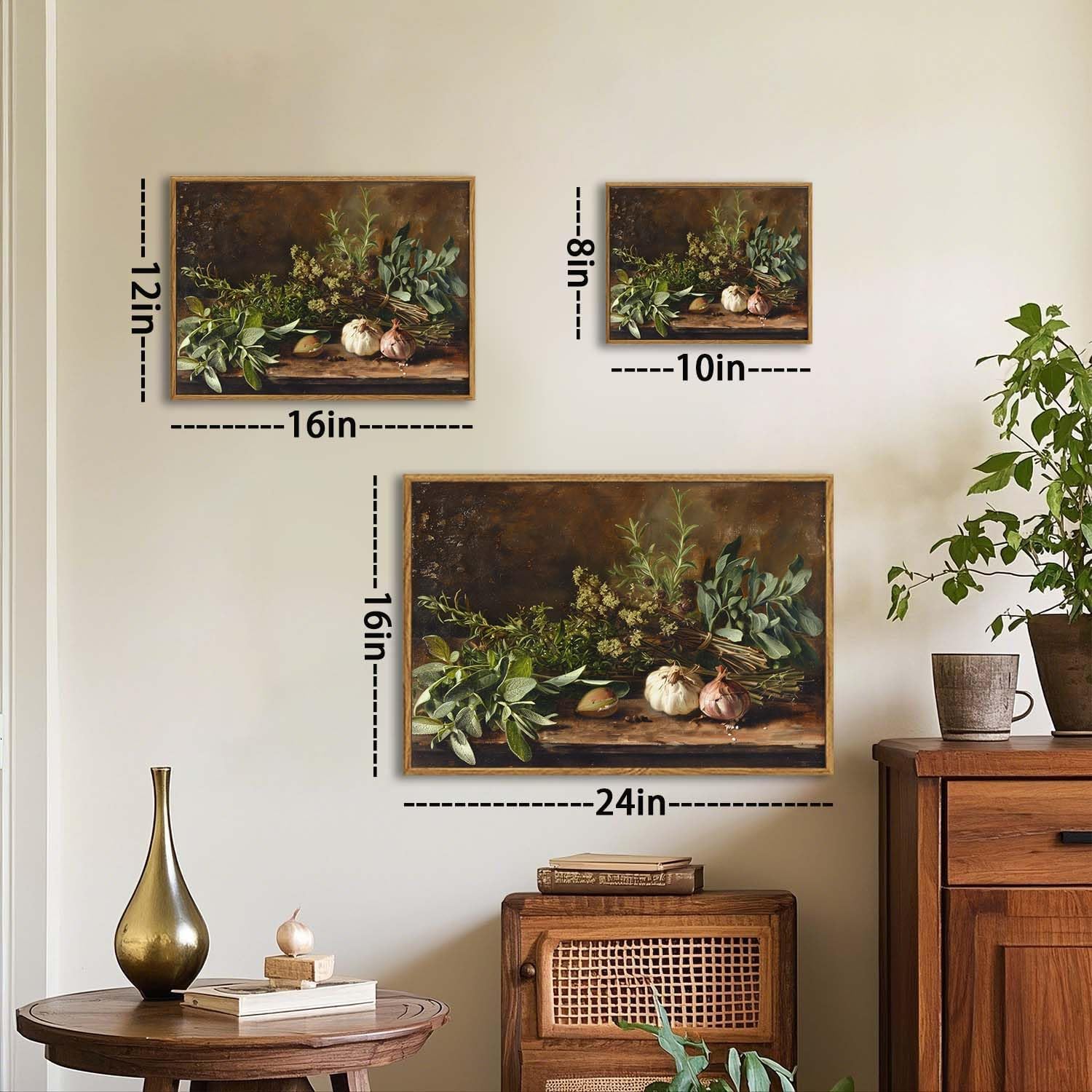 XLARTMY Framed Canvas Wall Art Vintage Aesthetic Kitchen Wall Decor Botanical Painting Pictures Poster Prints for Living Room Dining Room Bedroom 16x24In