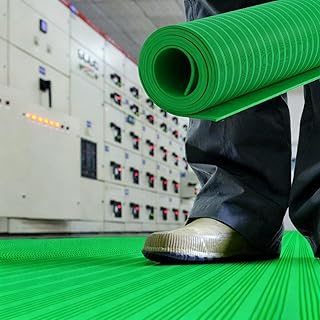 Alfombrilla de goma de seguridad eléctrica de alto voltaje, no conductiva, aislada, para uso comercial, 6 KV, 5 m x 1 m, color verde, protege contra 600025000 voltios