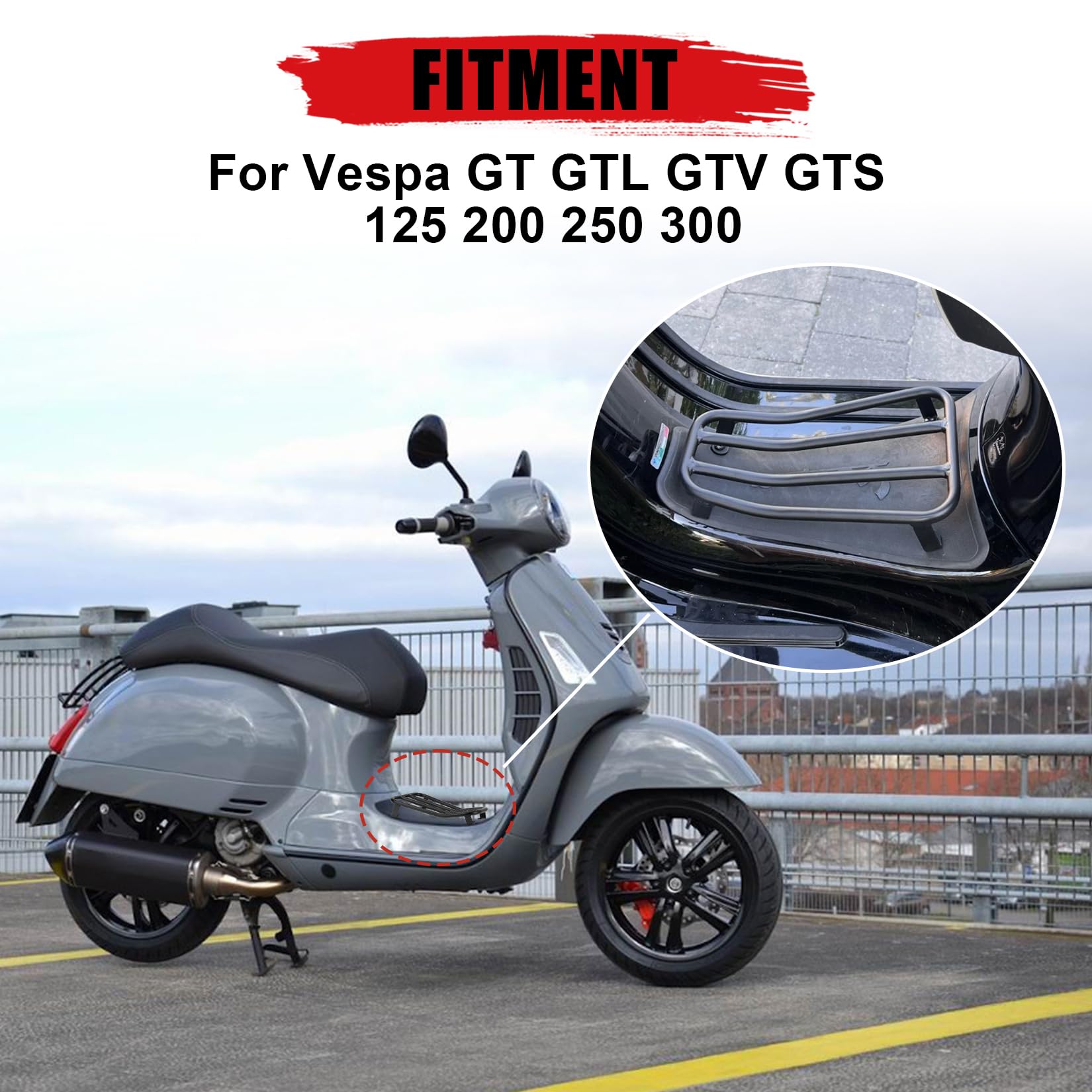 Bagażnik na pedały do Vespa GTS 300 - PSLER do Vespa GT GTL GTV GTS 125 200 250 300 wszystkich lat Akcesoria Przedni bagażnik na pedały Czarny