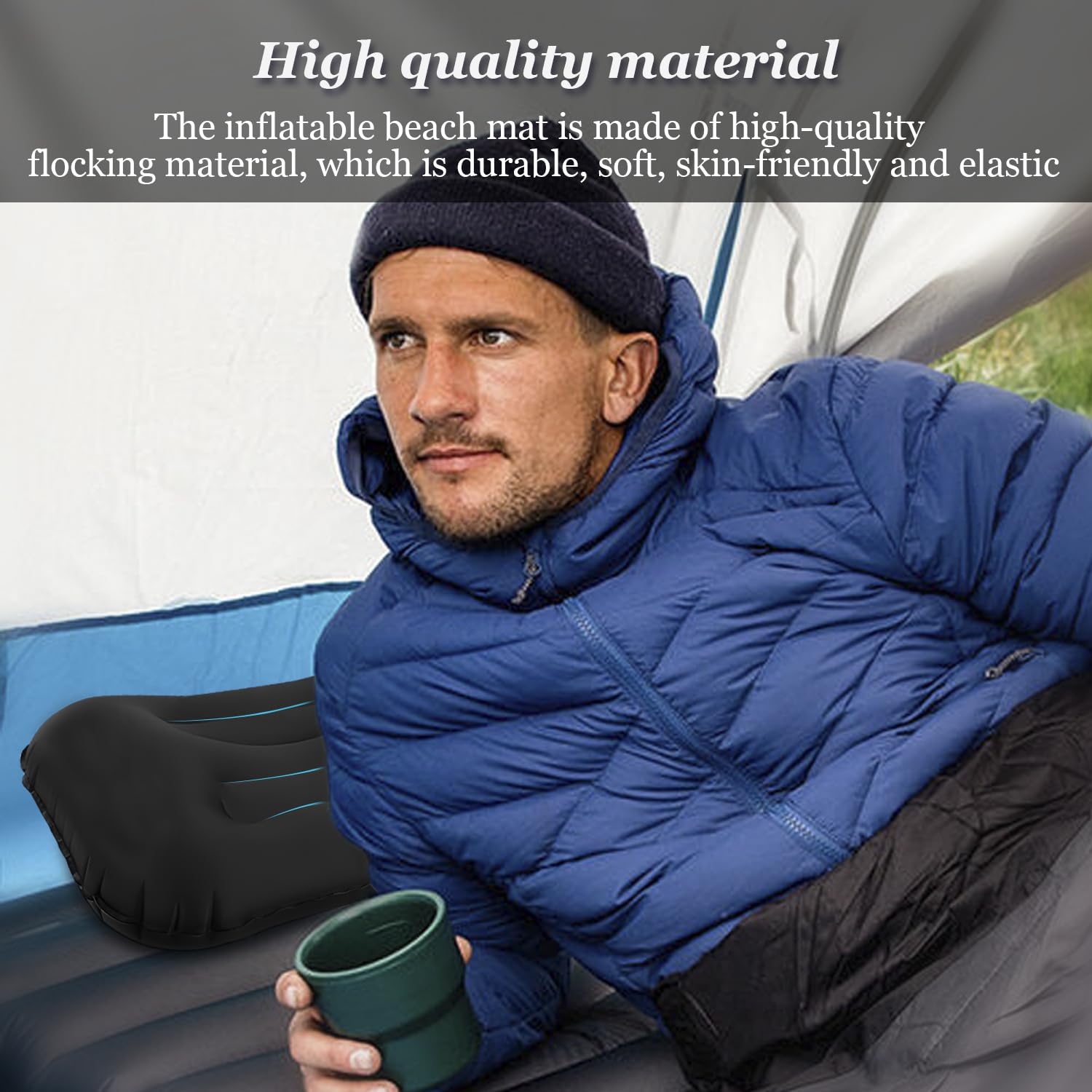 Paquete de 2 Almohadas Inflables de Viaje para Acampar Almohada de Playa Hinchable con Bolsa de Almacenamiento, diseño de Curva Corporal, Adecuado para Playa, Camping, Senderismo, Trekking