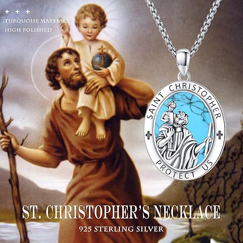 Vista 419 de Collar con colgante de plata de ley 925 con medalla de San Patrón, joyería religiosa para hombres y mujeres, con cadena de acero inoxidable 316L