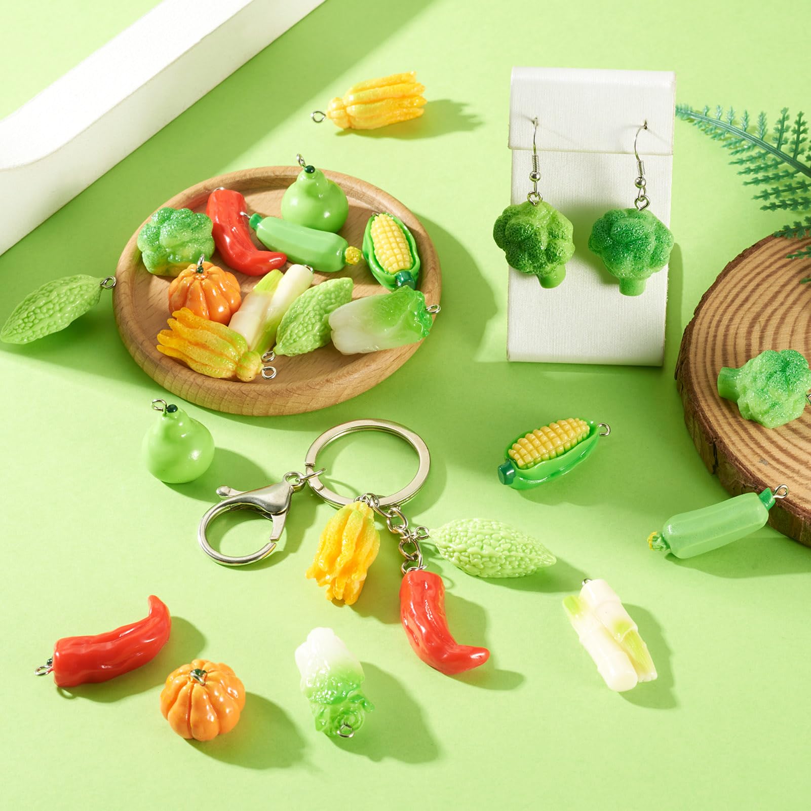 Dijes de resina variados de verduras en 3D, colgantes de frutas con trabillas para hacer llaveros, collares, pulseras, aretes, joyas