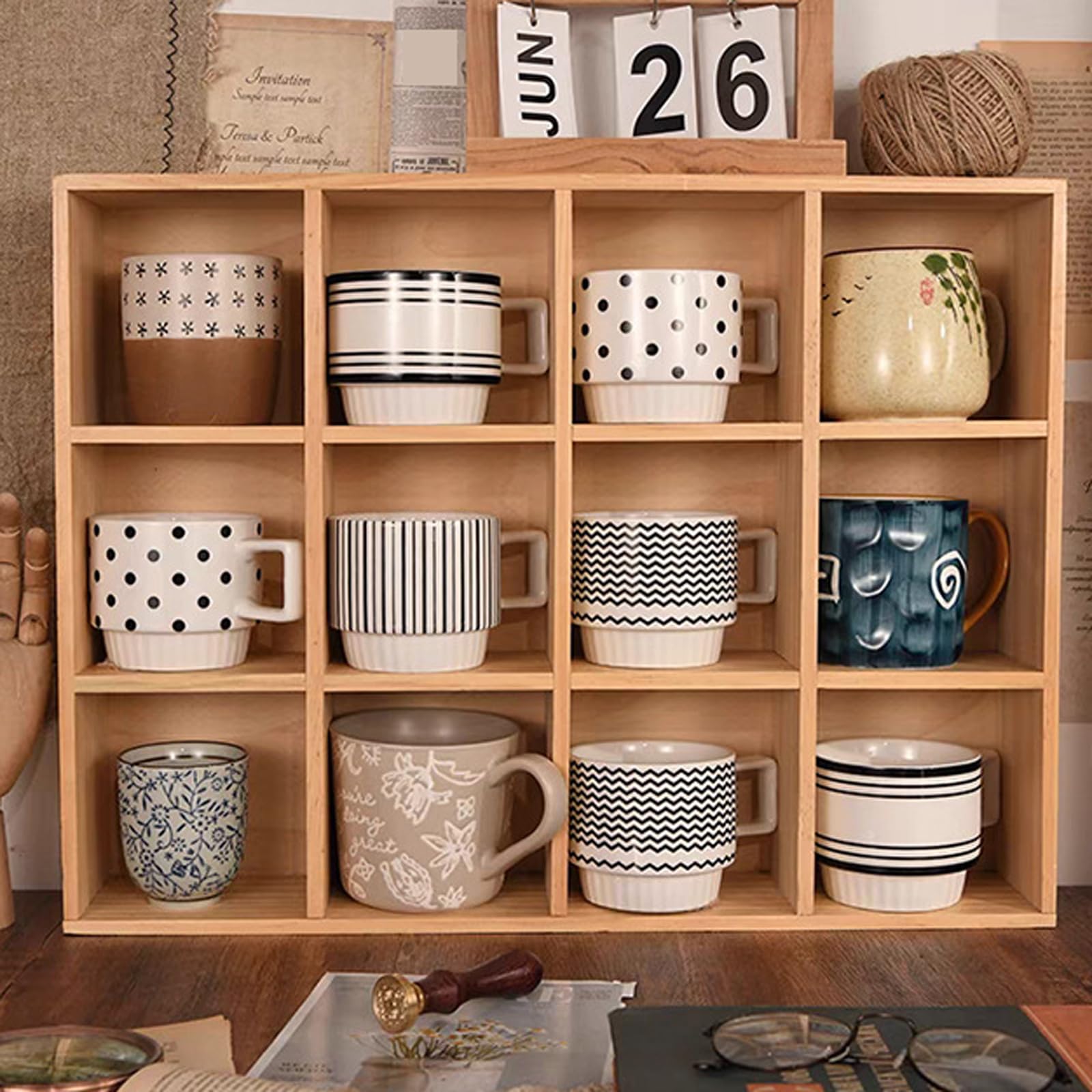 Support Tasse A Cafe,éTagèRes Flottantes,PréSentoir à Tasses Mural en Bois,BoîTe De Rangement en Bois Naturel,Peu Encombrant,pour Les Tasses à Thé/Verres à Spiritueux/Tasses à Café