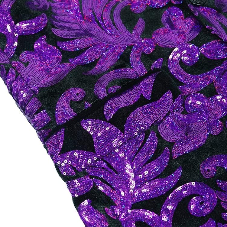 Men's Fashion Velvet Sequins Blazer Floral Pattern Party Prom Suit Jacket - Image 6