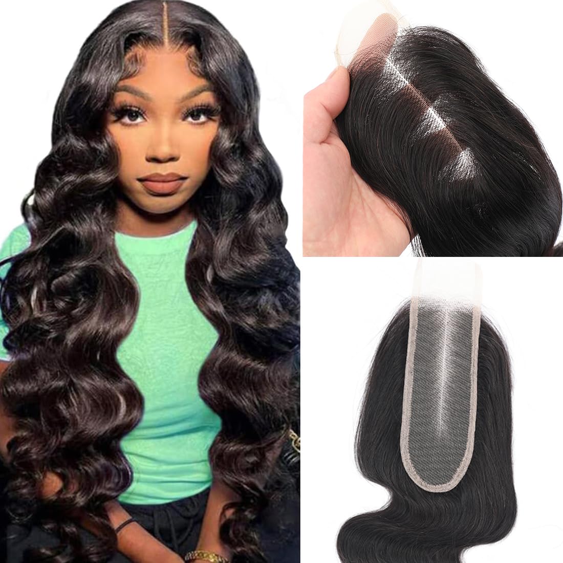 2x6 Human Hair HD Transparent Lace Closure Body Wave Skinlike 16inch 100% Virgin 2x6 Human Hair Middle Part Kim K Closure Brazilian 2x6 Body Wave HD Closure Natural Black glueless pre plucked bleached
