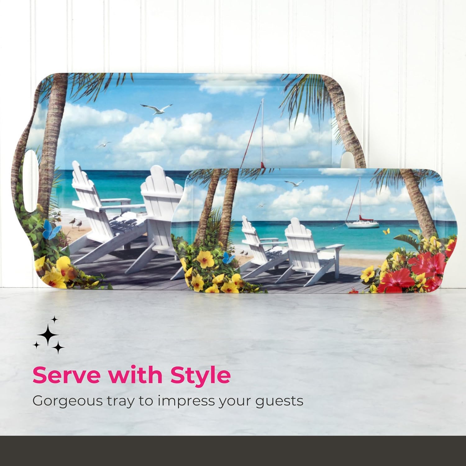 Pimpernel Adirondack Chair Large Handled Tray – (18.9" x 11.6") Rectangular Melamine Serving Piece with Built-in Handles, Durable Decorative Kitchen Accessory for Snacks, Drinks & Dining