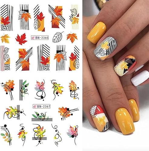 Miniatura 3 de Vezocim Calcomanías holográficas para arte de uñas, diseños holográficos de transferencia de agua de hoja de arce de otoño, hojas de otoño, hongos,