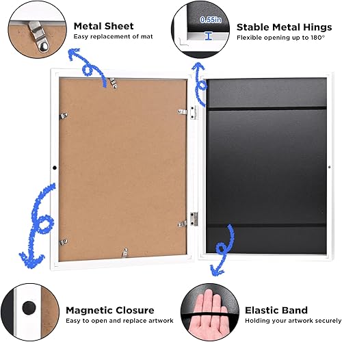 Miniatura 4 de KINLINK Juego de 2 marcos de arte para niños de 8.5 x 11 pulgadas, marcos de arte de madera maciza para niños, intercambiables con apertura frontal,