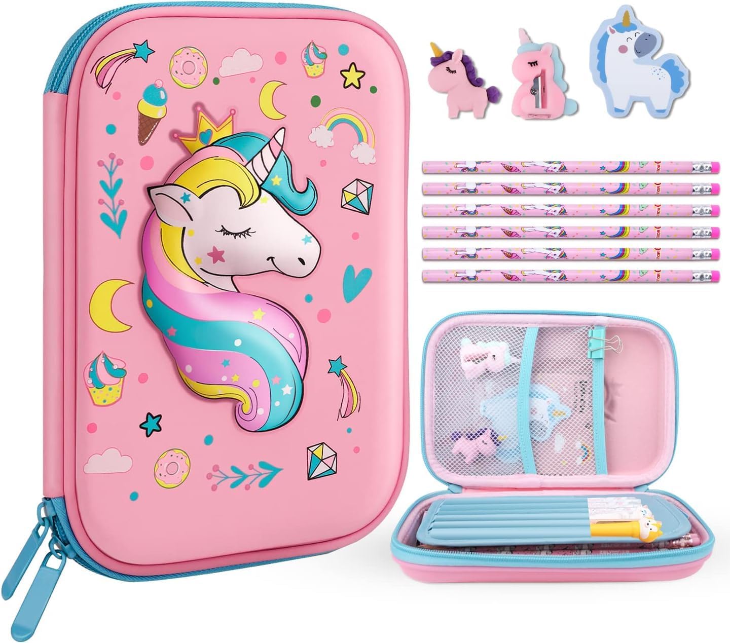 KshaviPencil Case, 3D Hardbound Eva Pencil Case, High Capacity Smiggle Pencil Pouch Waterproof Pencil Bag with Practical Zip, School Supplies Stationery Set for Kids Girls School