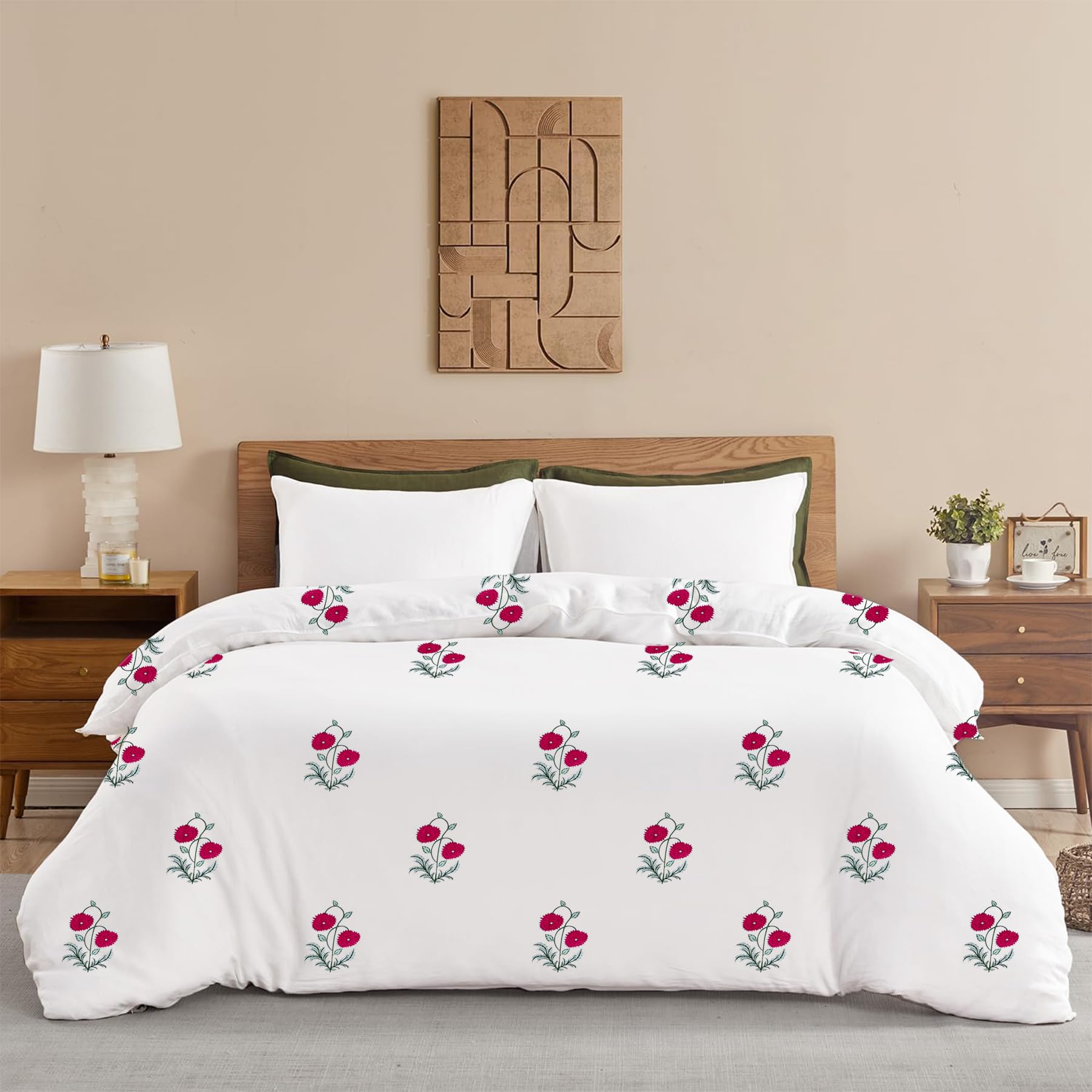 HOMEMONDE Duvet Cover King Bed 210 TC Soft Cotton Comforter With Corner Ties | Quilt | Rajai | Blanket | King (102 x 108 Inches) | 1 Piece | Red Rose